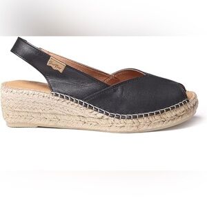 Toni Pons Bernia Espadrille Sandals Leather Peep toe Wedge Black Women Size 40